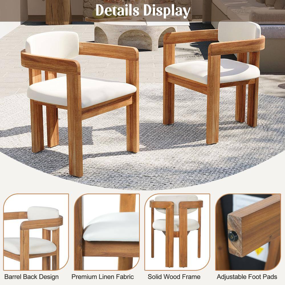Details of the wooden chair design features.