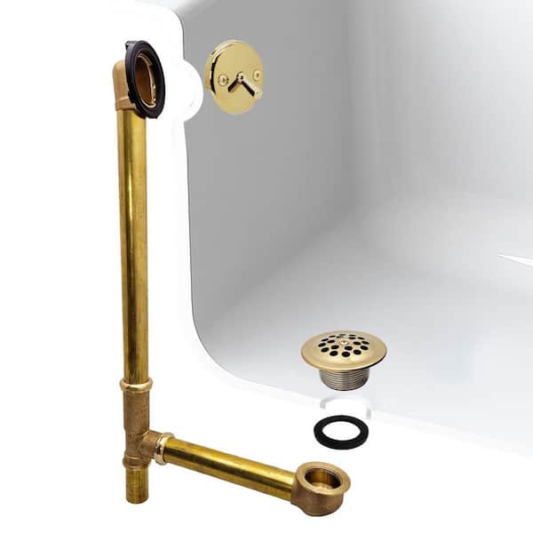 Westbrass 22 in. Brass Trip Lever Bath Waste Drain in Polished Brass