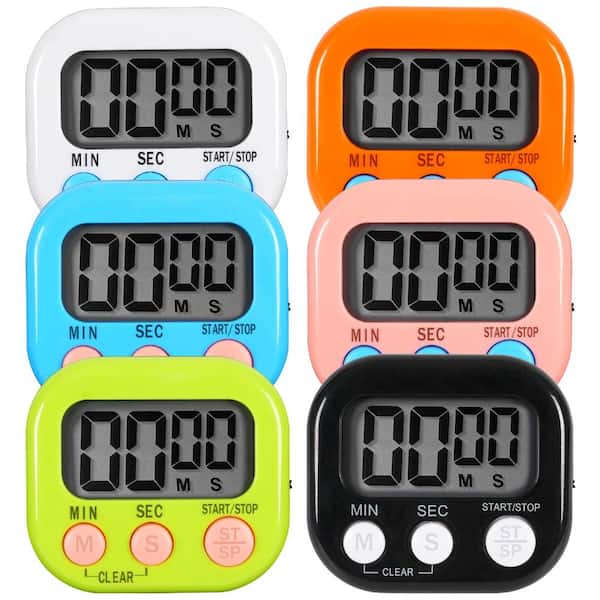 Multi-Color Electronic Kitchen Study Timer 6-Pack Magnetic Back Stand Countdown Cooking Exercise Work