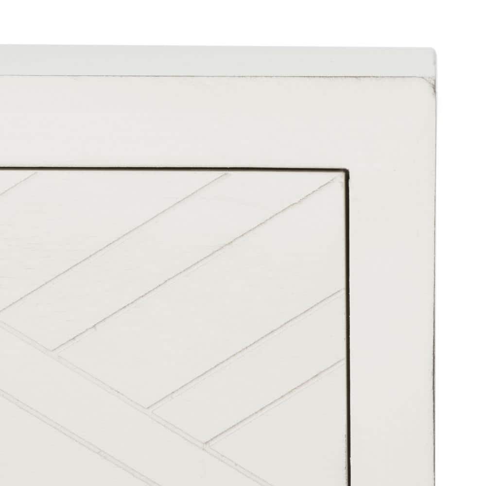 Chevron-Inspired Distressed White Wood & Metal Accent Table with Storage