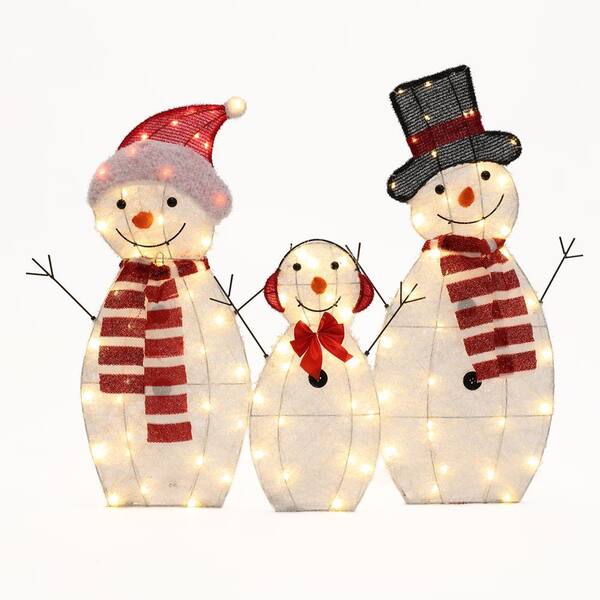LuxenHome 31.1 in. H Indoor and Outdoor Snowman Family Trio Christmas Holiday Decoration with Lights