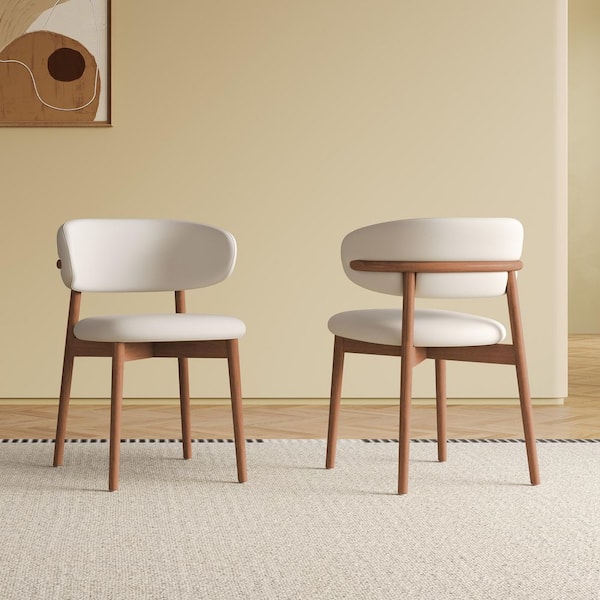 White Mid-Century Modern Wood Feet Dining Chair (Set for 2)