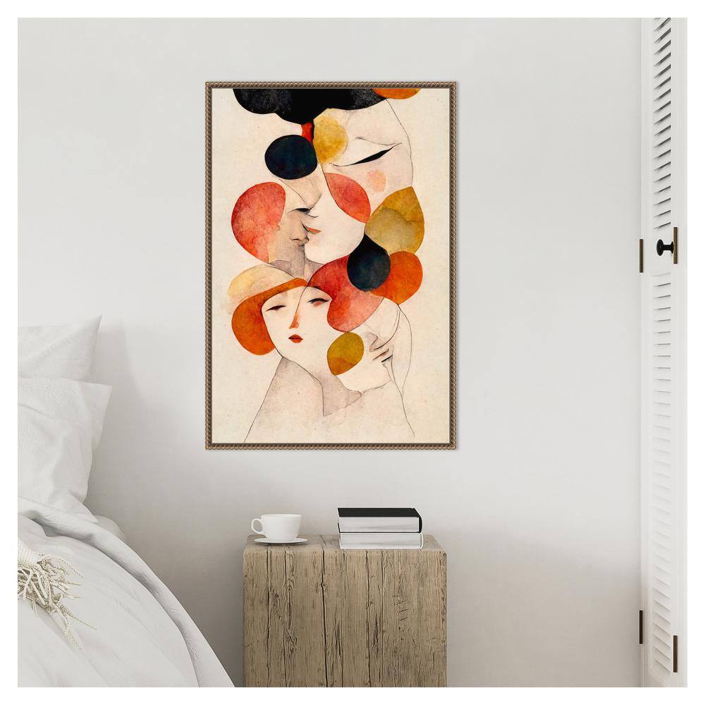 The Loving No 2 Abstract Faces Canvas Wall Art with Bronze Frame