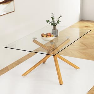 Large Modern Rectangular Clear Glass Dining Table 71 in. Wood Color Cross Legs Table Base Type Dining Table Seats 6