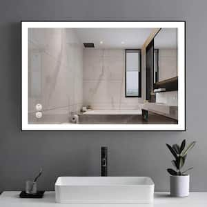 20 in. W x 30 in. H Rectangle Framed Matte Black Decorative Wall LED Mirror Anti-Fog and Dimmer Touch Sensor