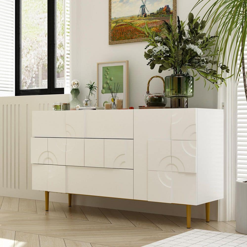 White 31.5 in. H Wooden Storage Cabinet Dresser, Chest of Drawers, with 3 Drawers and 2 Shelves, Modern Style