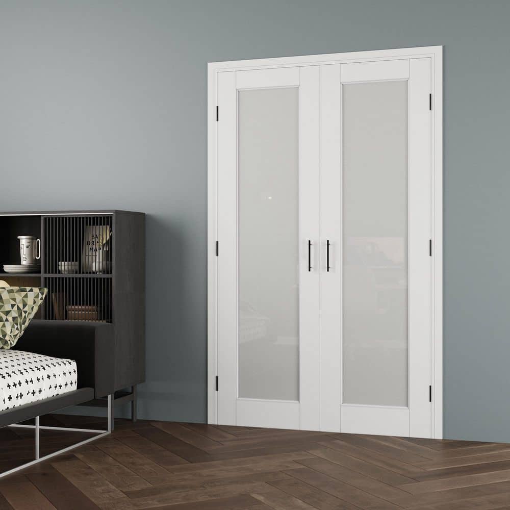 ARK DESIGN 36 in. x 80 in.1-Lite Frosted Glass Universal White Solid ...