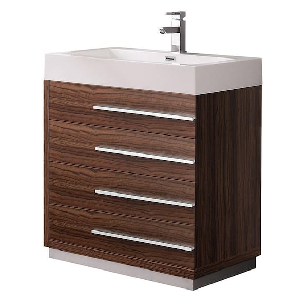 Fresca Livello 30 in. Bath Vanity in Walnut with Acrylic Vanity Top in White with White Basin