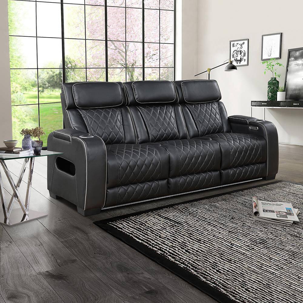 Clumber 84 in. W Pillow Top Arm Faux Leather Rectangle 2-Piece Power Double Reclining Sofa Set in Black price history on PriceWatchPro