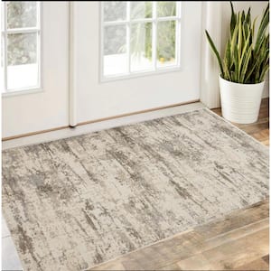 2 X 3 Ivory And Brown Abstract Area Rug