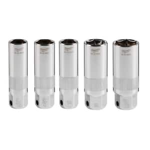 3/8 in. Drive 9/16 in., 5/8 in., 13/16 in., 14 mm, and 18 mm Spark Plug Socket Set (5-Piece)