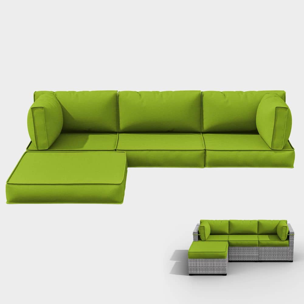 25.6 in. x 25.6 in. x 4 in. (9-Piece) Deep Seating Outdoor Sectional Cushion Grass Green