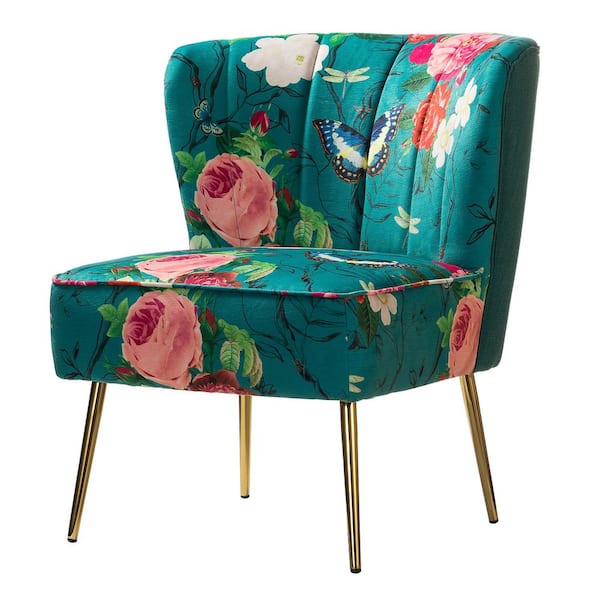 Tatahance Blue Vertical Tufting Side Chair with Metal Base