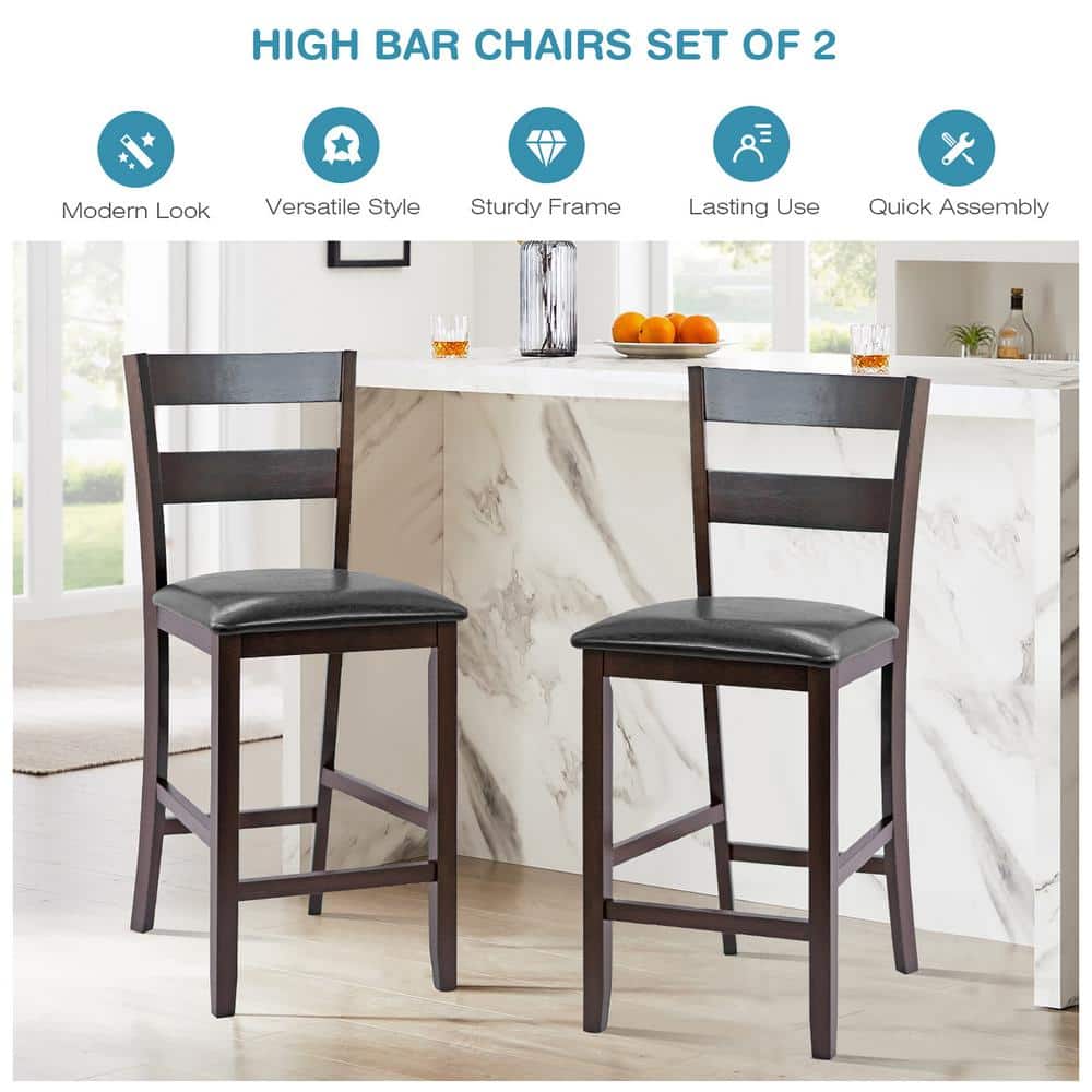 Espresso Black Leatherette 25" Counter Height Bar Stools, Set of 4
