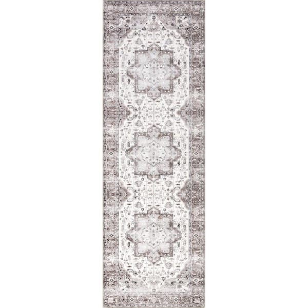 nuLOOM Ari Spill-Proof Machine Washable Grey 2 ft. x 8 ft. Persian Runner Rug