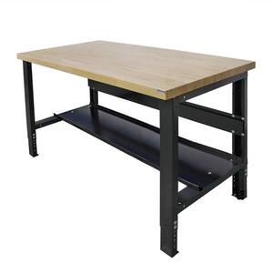 30 in. x 72 in. Heavy-Duty Adjustable Height Workbench with Solid Hardwood Top and Bottom Shelf, Commercial Grade