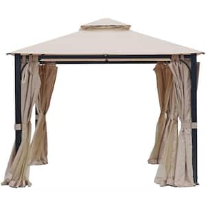 10 ft. x 10 ft. Galvanized Steel Gazebo with Netting and Curtains, for Patio, Backyard