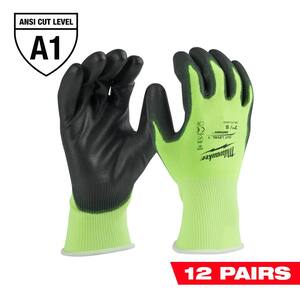 Medium High Visibility Level 1 Cut Resistant Polyurethane Dipped Work Gloves (12-Pack)