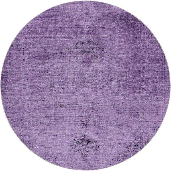 Dream Shag Premium Machine Washable Abstract ADS658 Purple 8 ft. x 8 ft. Round Rug