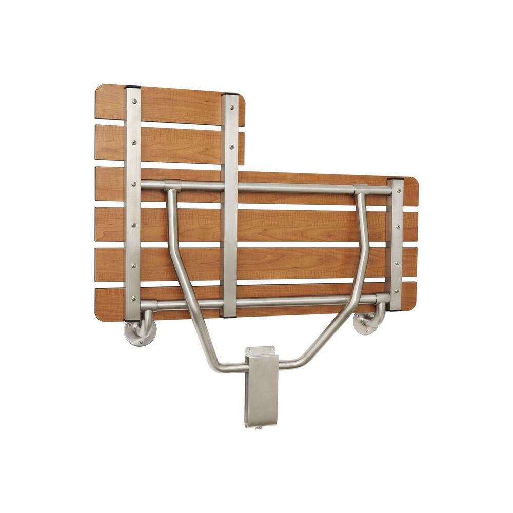 Teak and Stainless Steel Wall-Mounted Folding Shower Bench