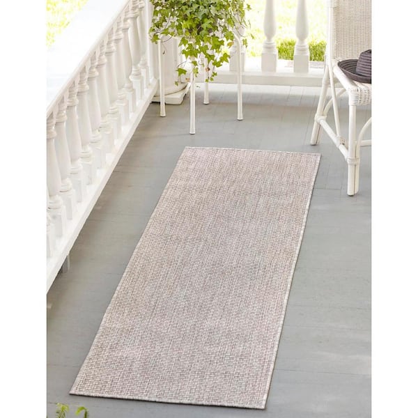Outdoor Solid Beige 2 ft. 7 in. x 10 ft. Area Rug