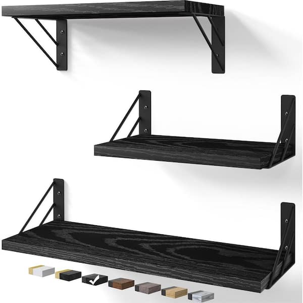 Cubilan 16.5 in. W x 5.5 in. D Decorative Wall Shelf, Black Wall Mounted Rustic Wood Floating Shelves