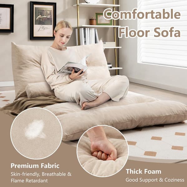 Costway 43.5 in. Beige Convertible Twin Size Lazy Sofa Bed