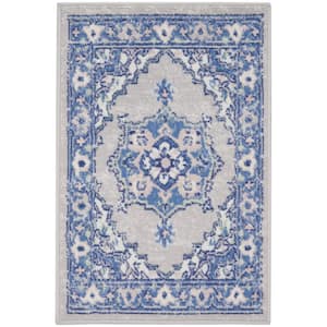 Whimsicle Grey Blue doormat 2 ft. x 3 ft. Center Medallion Traditional Kitchen Area Rug