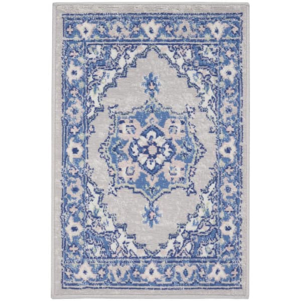 Nourison Whimsicle Grey Blue doormat 2 ft. x 3 ft. Center Medallion Traditional Kitchen Area Rug