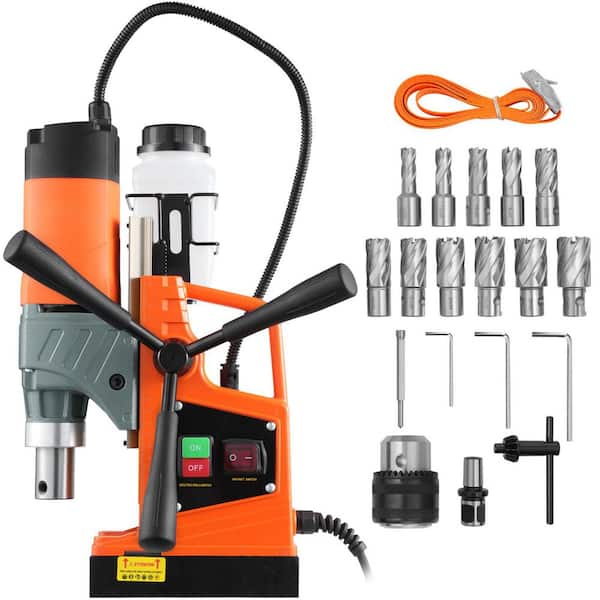 Magnetic Drill, 1450W Motor 1.6 in. Boring Diameter, 2810 lbf. Portable Electric Mag Drill Press, with 11 Coring Bits