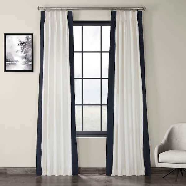 Exclusive Fabrics & Furnishings Warm Off-White & Dark Navy Solid Pinch Pleat Room Darkening Curtain - 25 in. W x 120 in. L (1 Panel)
