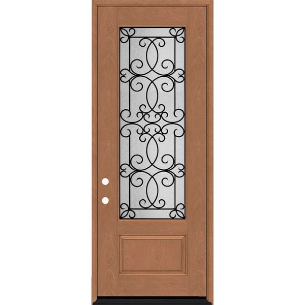 Steves & Sons Regency 36 in. x 96 in. 3/4Lite Georgian Decorative Glass RHIS Autumn Wheat Mahogany Fiberglass Prehung Front Door