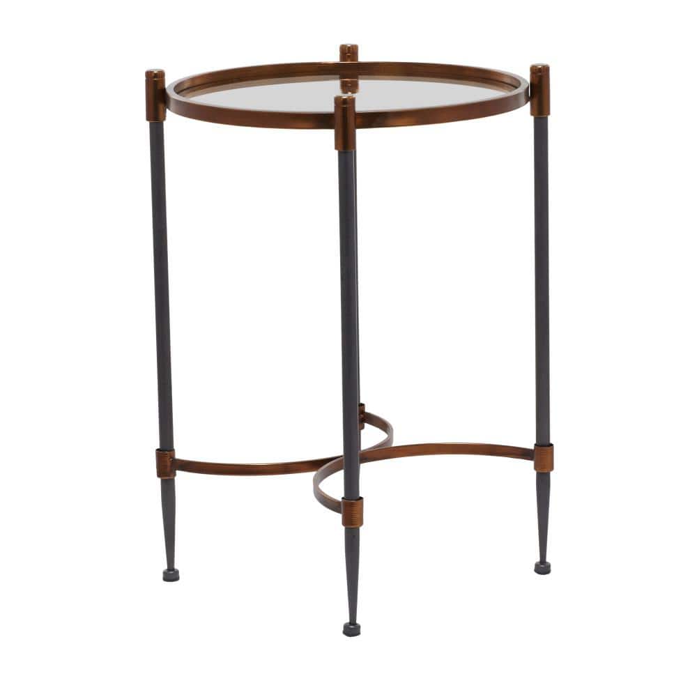 Elegant Black Metal and Glass Round Accent Table