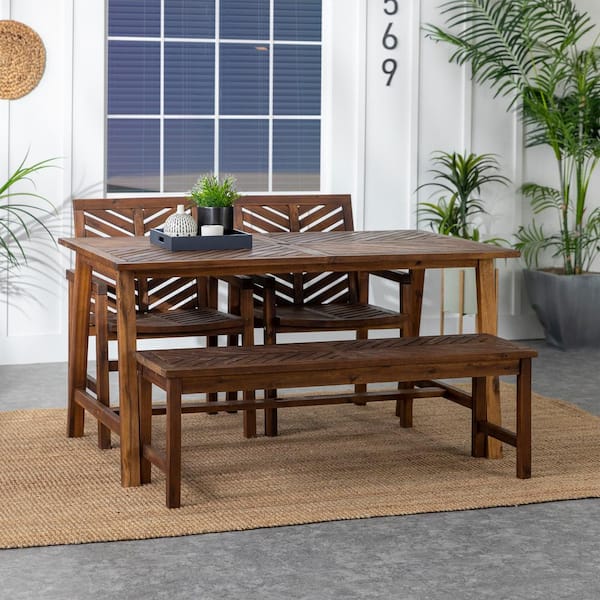 Walker Edison Furniture Company Dark Brown 4-Piece Acacia Wood Boho Rectangle Table Outdoor Dining Set