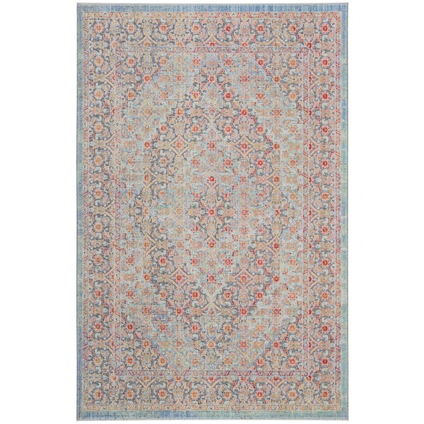 Provance 5 ft. x 8 ft. Blue/Yellow Medallion Border Area Rug