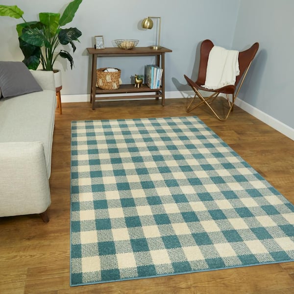 Annebelle Green/Cream 8 ft. x 10 ft. Buffalo Check Area Rug