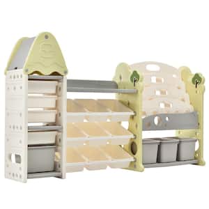 Light Green Multi-functional Kids Toy Storage Organizer with with 17 Bins and 5 Bookshelves