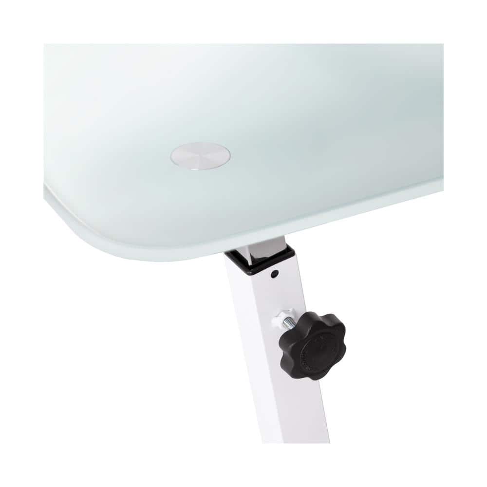 White Adjustable Height Glass Mobile Laptop Desk Cart