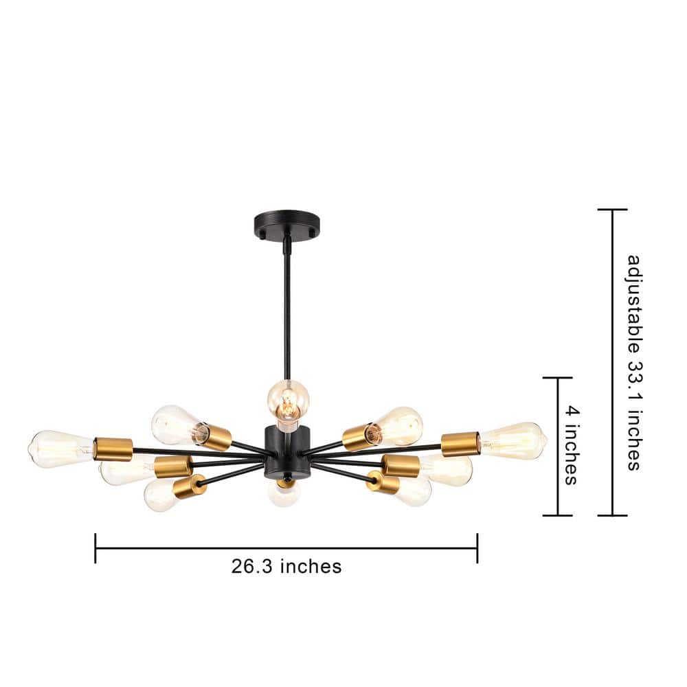 Antique Black and Gold 10-Light Sputnik Chandelier