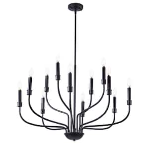 12-Light Black Farmhouse Chandelier Candle Style Empire Classic Ceiling Hanging Lighting