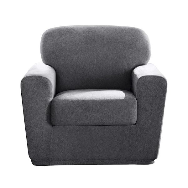 Sure-Fit Cedar Stretch Washed Black Polyester Textured 2 Piece Chair Slipcover