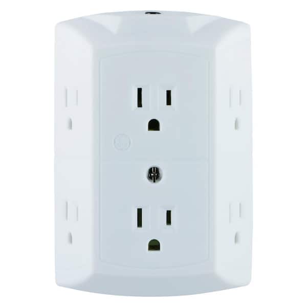 GE 6-Outlet Grounded Tap with Resettable Circuit Breaker, White