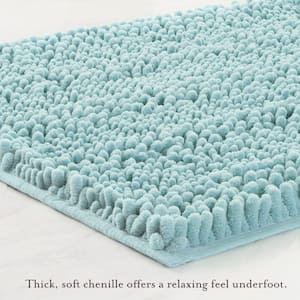 Non-Slip Astor Chenille Blue 20 in. x 34 in. Polyester 2- Piece Bath Mat Set