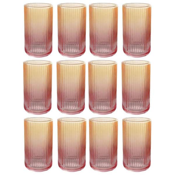 14 oz. Amber and Pink Ombre Ribbed Drinking Glass