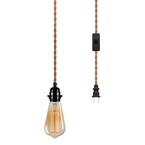 1-Light Vintage Gold Finish Plug-In Hanging Pendant with Hemp Rope and Black Socket (1-Pack)