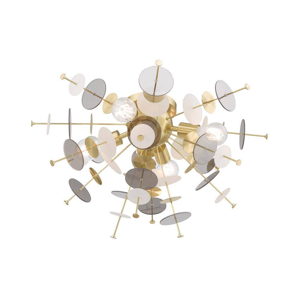 Satin Brass and Glass 4-Light Flush Mount Ceiling Fixture