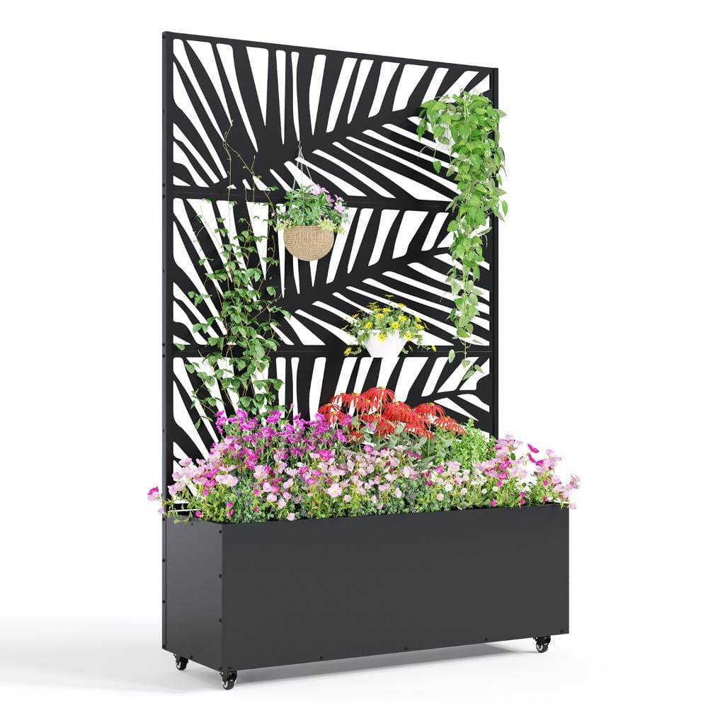"Modern Black Metal Raised Garden Bed Planter Box with Trellis – Deep 15.7"", Privacy Screen, Drainage Holes" price history on PriceWatchPro