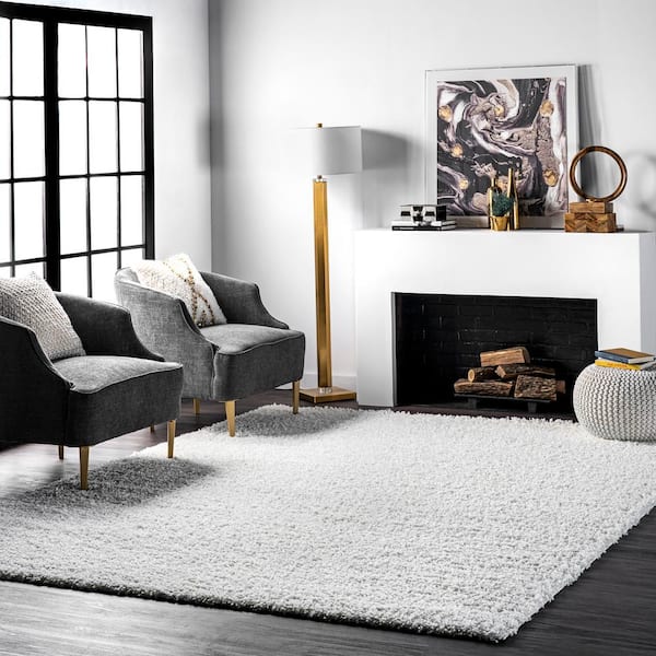 Marleen Plush Shag White 5 ft. Square Rug