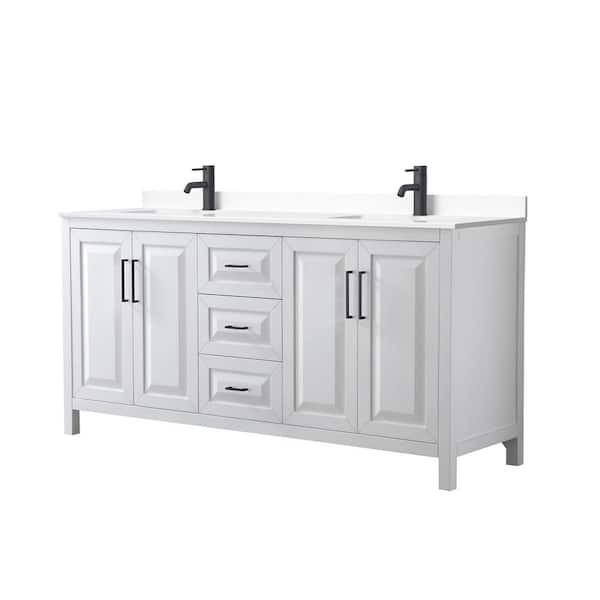 Wyndham Collection Daria 72 in. W x 22 in. D x 35.75 in. H Double Bath Vanity in White with White Cultured Marble Top