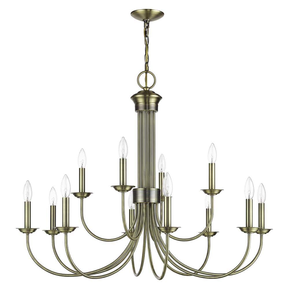 Antique Brass 12-Light Large 2-Tier Chandelier